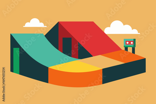 flat design skate park ramps graffiti