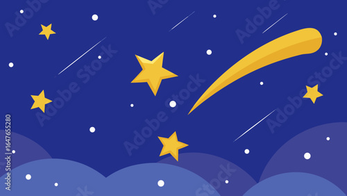 flat design starry night sky shooting stars