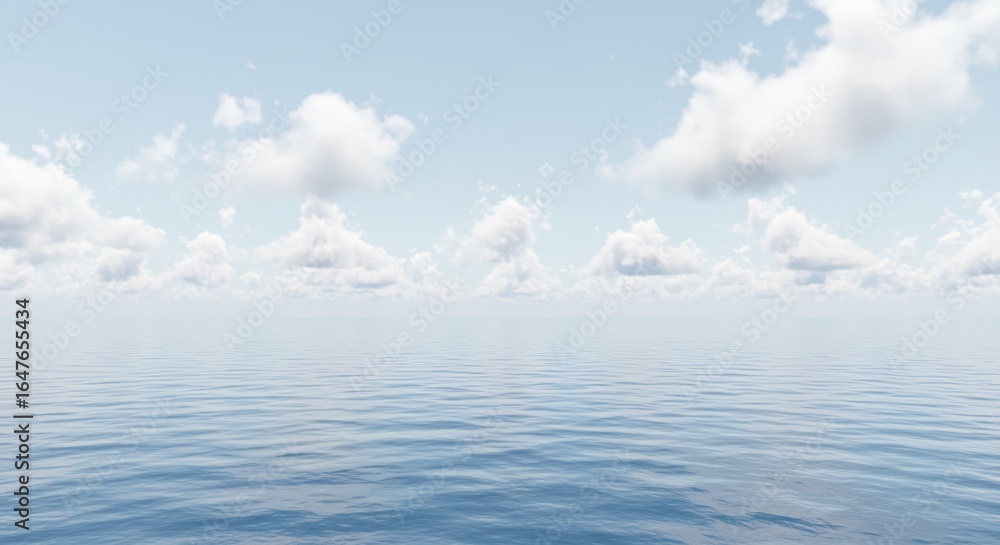 Fototapeta premium 穏やか海面輝く空 青白い雲穏やかに漂う. AI Generated