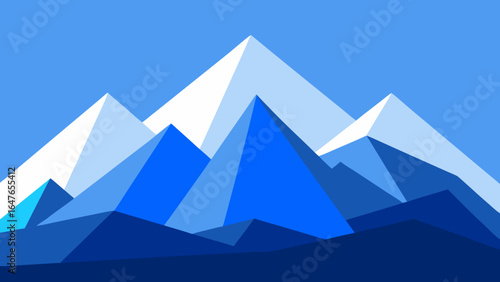 flat design winter mountain peaks layered blue