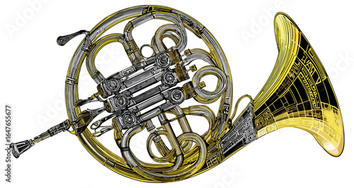 French horn illustration graphic design
