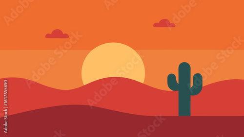 minimal flat design desert landscape cactus