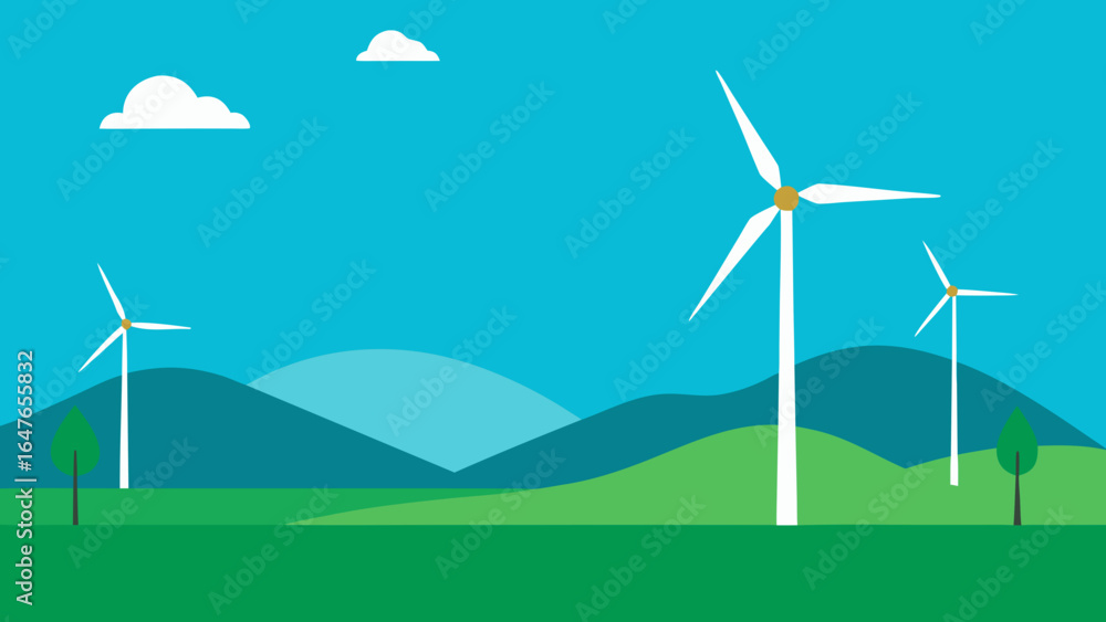 Fototapeta premium minimal flat design wind farm landscape