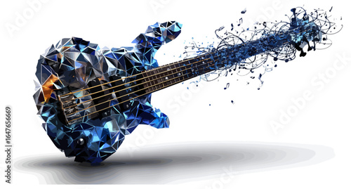 Abstract blue polygonal bass guitar
