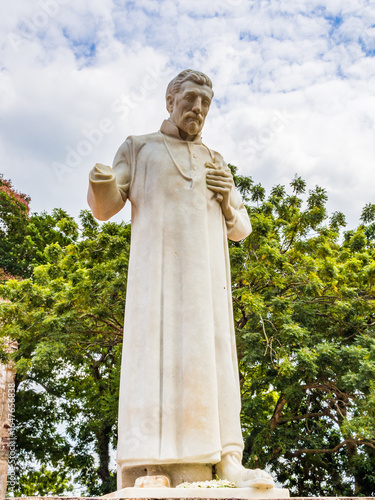 St. Francis Xavier statue in front of St. Paul's Church, Malacca Malaysia. In the spring of 1545 Xavier started for Portuguese Malacca. He laboured there for the last months of that year.