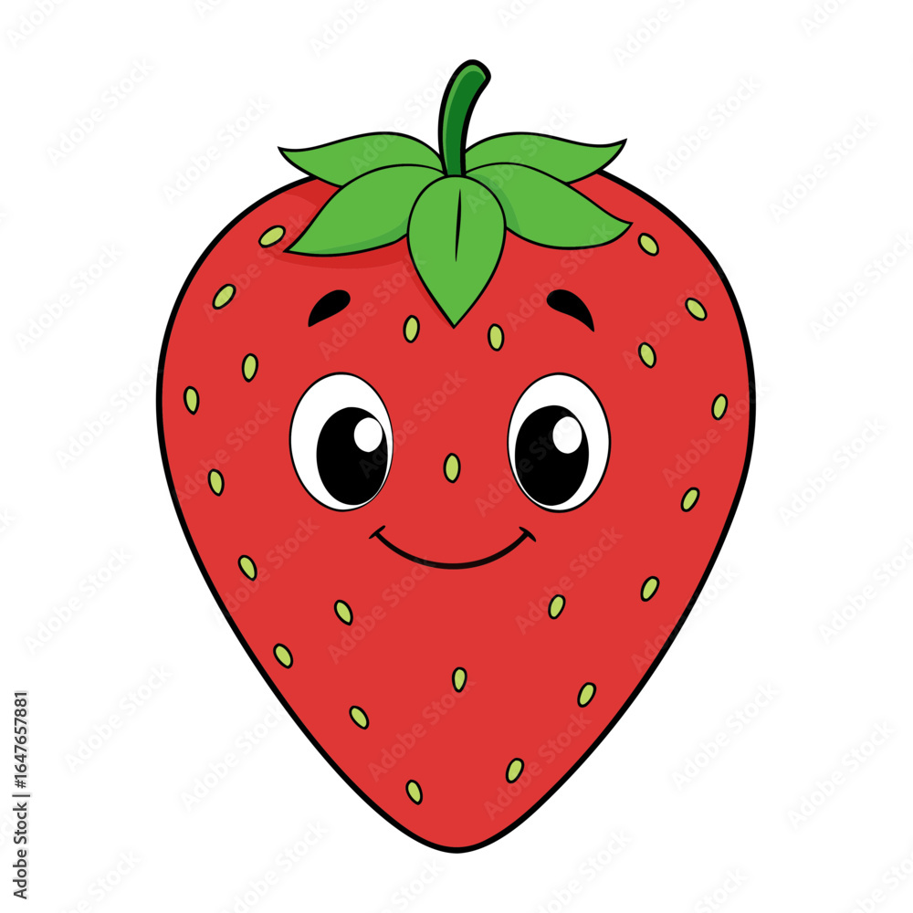Obraz premium Happy cartoon strawberry with big eyes and a smile