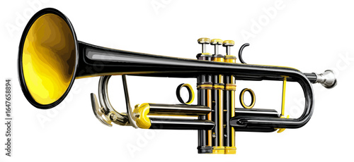 Black trumpet illustration with yellow bell