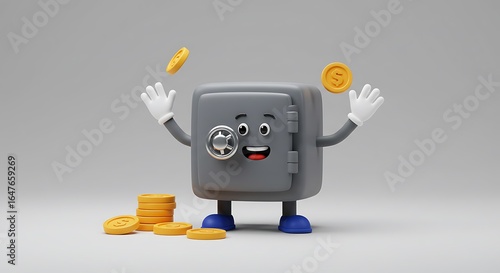 Cartoon safe character celebrating finances