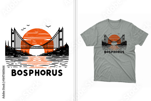 bosphorus istanbul turkey sunset vector t-shirt design template