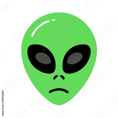 Classic Green Alien Face with Large Black Eyes and Neutral Expression