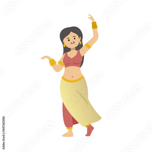 Belly dancer girl in traditional costume, flat vector illustration design