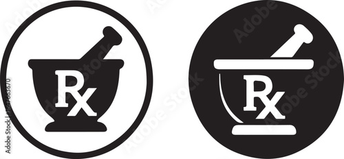  Pharmacy Mortar and Pestle with Rx Icon — Circle Badge Set