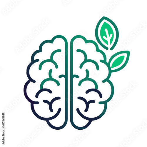 Brain with leaf symbol represents creative ideas and growth of knowledge