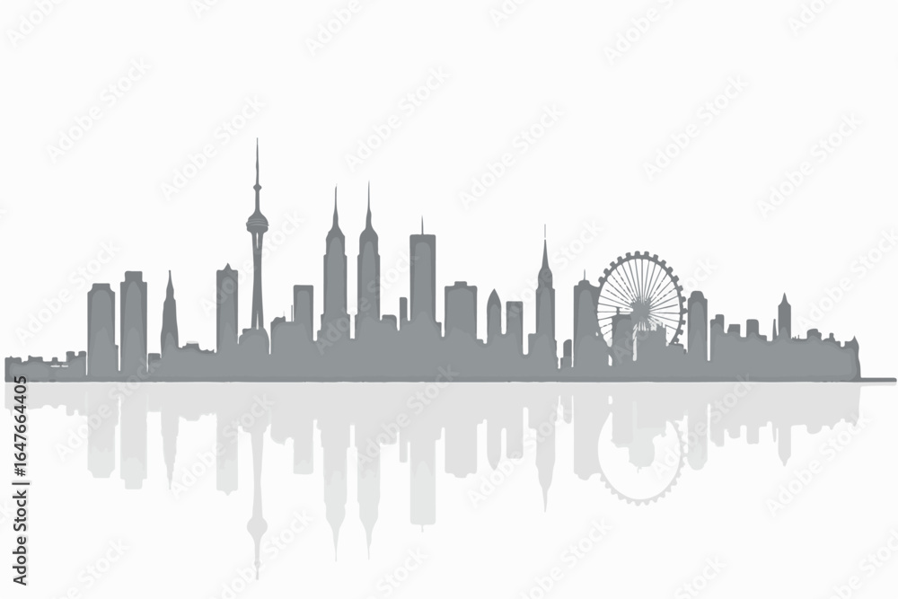 Naklejka premium Modern City Skyline with Reflection – Minimalist Urban Landscape Vector