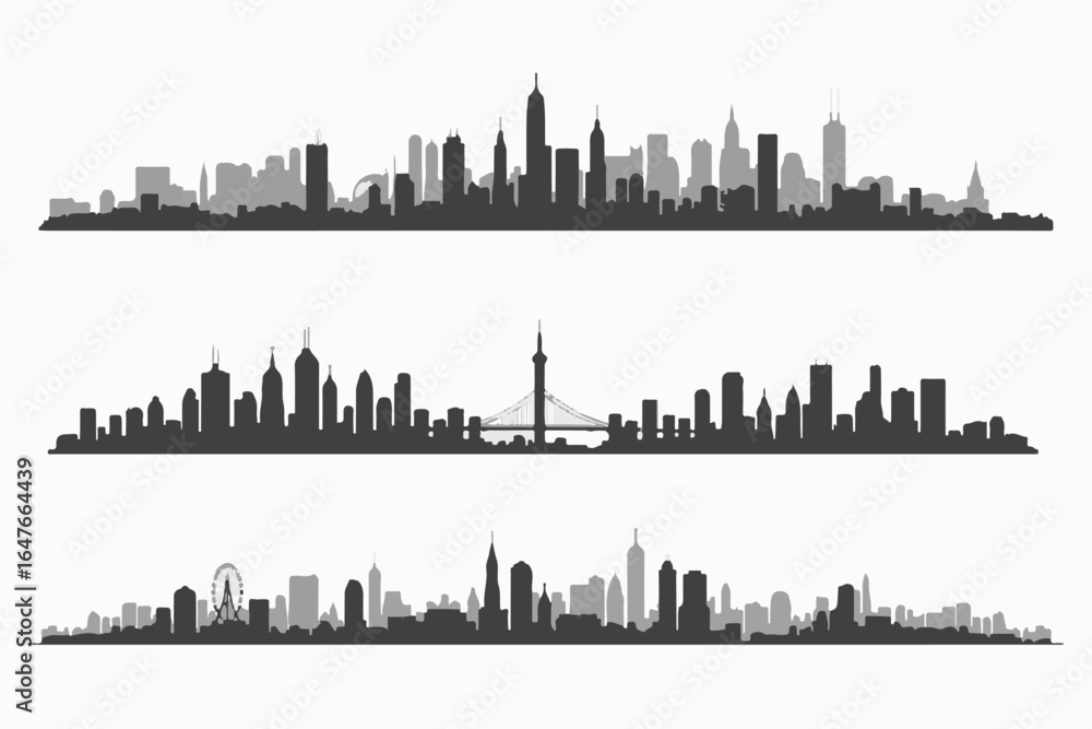 Naklejka premium Modern City Skyline with Reflection – Minimalist Urban Landscape Vector