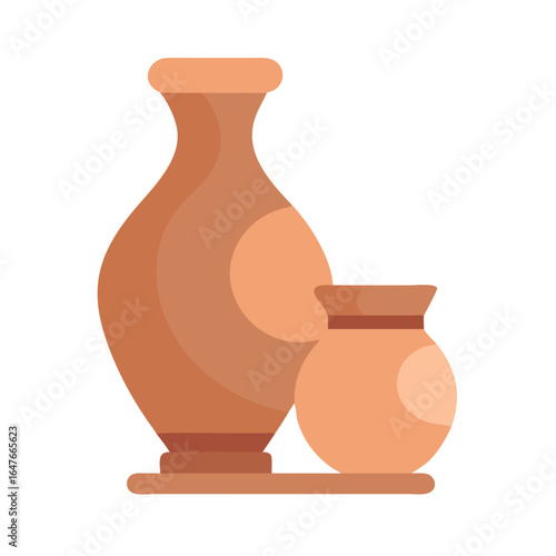 Two earthen pots a large vase and smaller container side by side