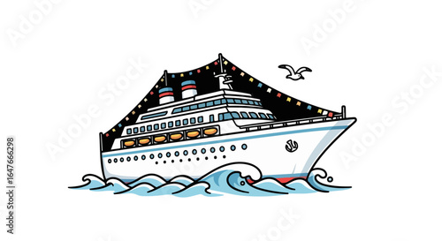 Cruise Ship Voyage VECTOR Illustration of Festive Ocean Liner