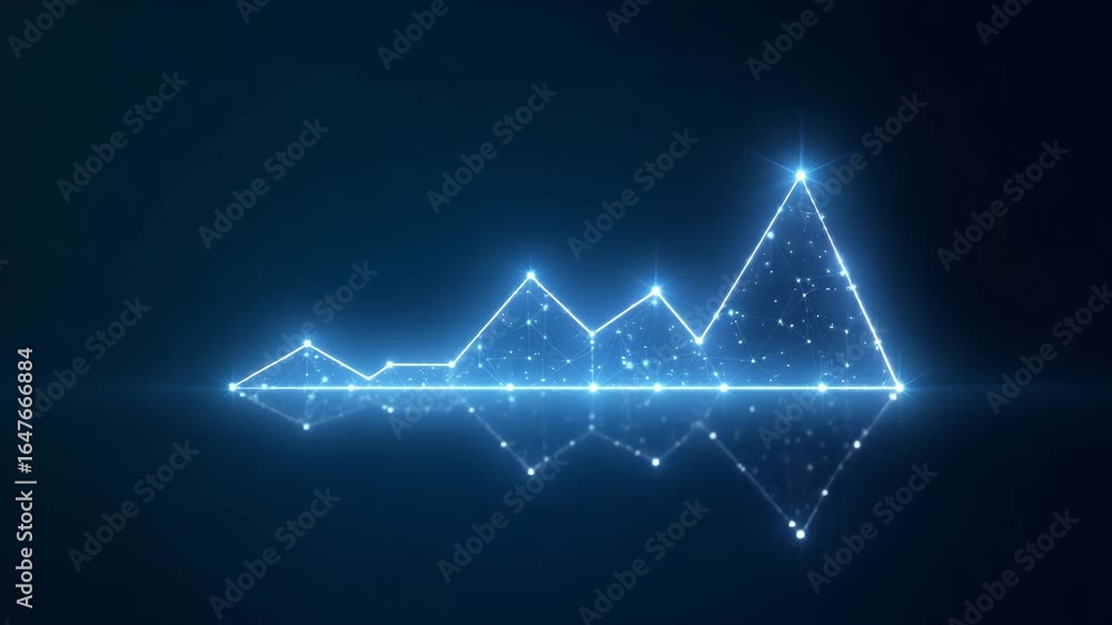 Abstract glowing blue growth chart with low polygon particle triangle style wireframe light connections vector design, ideal for business and technology concepts, with empty space on the left.