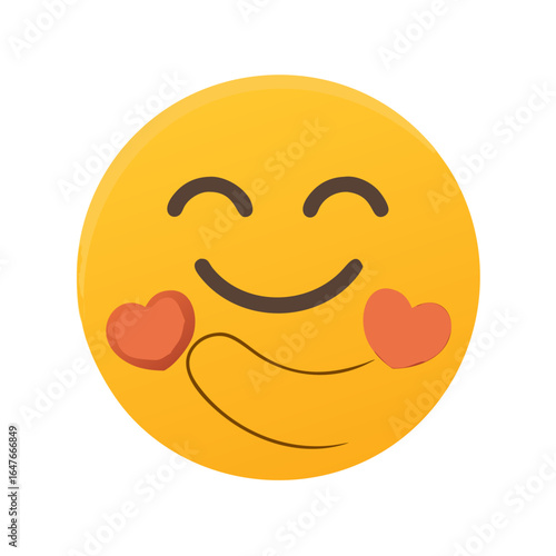 Yellow round smiley face with hearts on cheeks expressing love and happiness