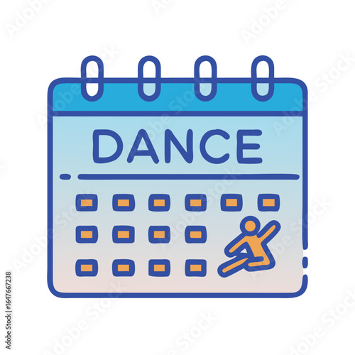 Dance class schedule displayed on a stylized calendar, icon design concept