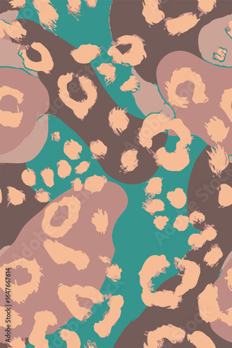 Decorative Abstract colorful Leopard Jaguar Animal Skin, Cubist shapes suitable for printing on surface hand drawn artistic brush elegant floral multicolored design vector seamless pattern 