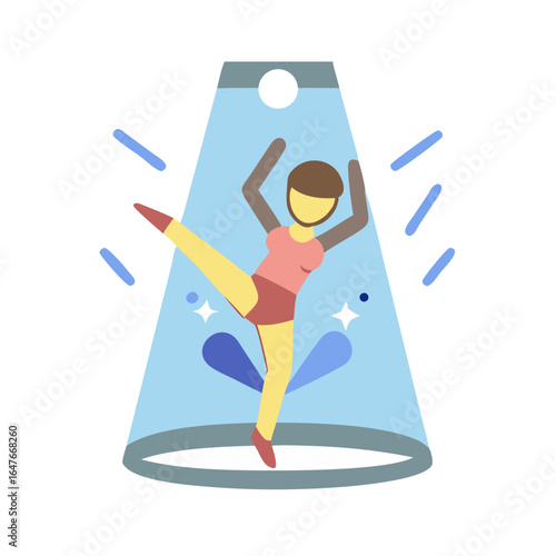 A cartoon dancer performs under a spotlight in a stylized illustration