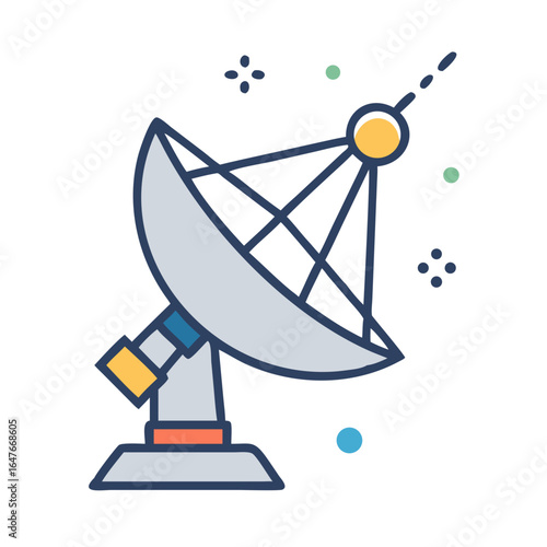 Illustration of a satellite dish antenna for communication and broadcasting purposes