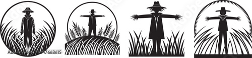 Scarecrows in grass fields straw man agriculture