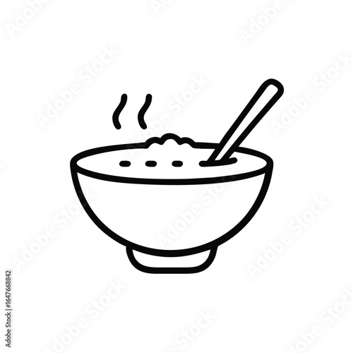 Ine drawing line art icon steaming miso soup in a bowl with a spoon food