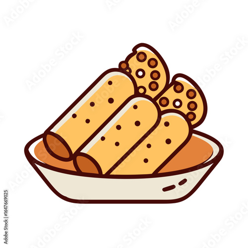 Golden fried spring rolls and some dim sum snack ready to serve