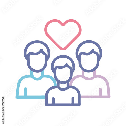 United group of people with a pink heart expressing love and support