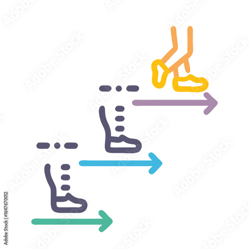 Icon illustration showing steps toward progress with direction indicated by arrows