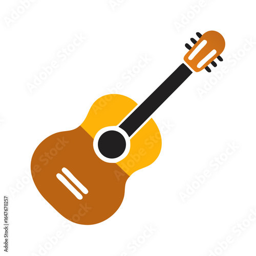 Stylized acoustic guitar illustration with earth tones and simple design elements
