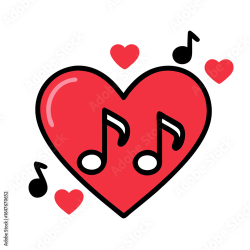 Musical Heart with Love Notes Expressing Love of Music on White Background