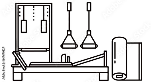 Pilates Equipment Set Up with Reformer and Mat