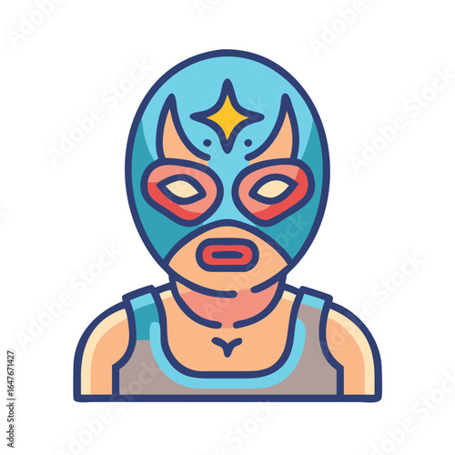 Colorful depiction of a luchador wrestler wearing a traditional mask illustration