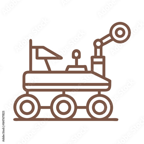 Line art illustration of a Mars rover exploring the surface of Mars