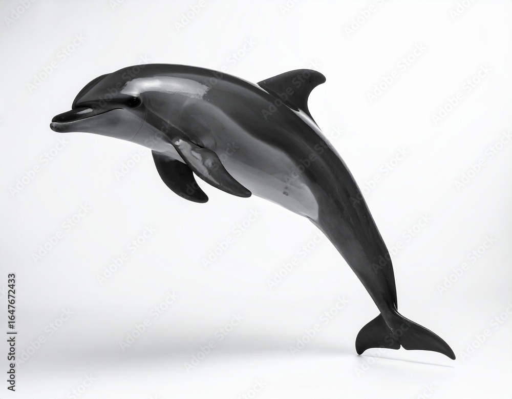Obraz premium Dolphin's Graceful Leap: A sleek dolphin leaps through the water, showcasing its graceful form and vibrant, oceanic essence. Capture the animal's natural beauty.