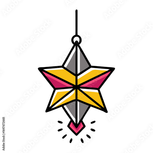 A sparkling hanging star ornament for the holidays with bright color accents