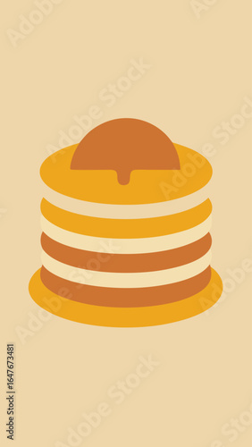 A yellow background with a cake on it. The cake is a stack of pancakes with whipped cream on top