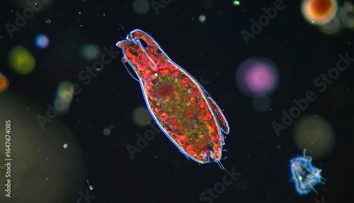 Microscopic view of a colorful protozoa