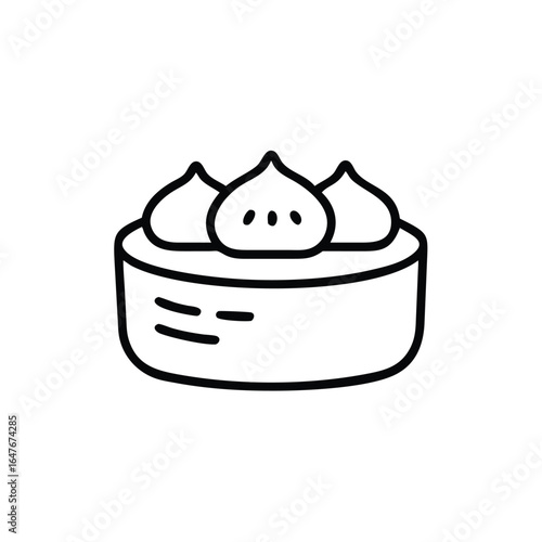 Ine drawing outline icon a dim sum basket with three dumplings food