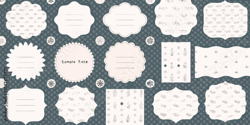 Whimsical decorative frames and patterns with a vintage aesthetic