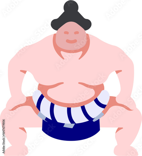 Cartoon sumo wrestler in traditional mawashi stance on white background  