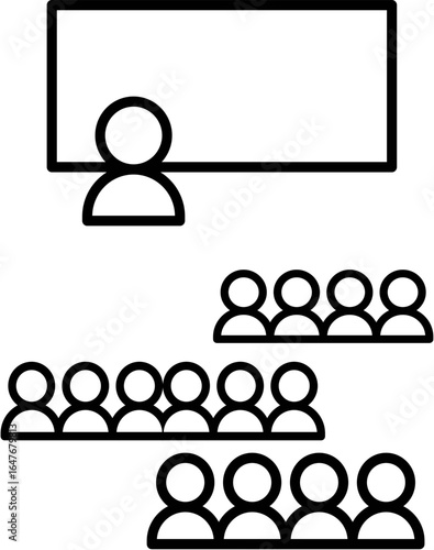 Classroom scene with teacher presenting to group of students  
