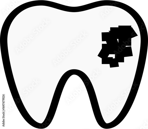 Tooth illustration with decayed area on a white background  