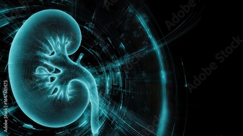 x ray scan  Translucent image of the kidney abstract blue background