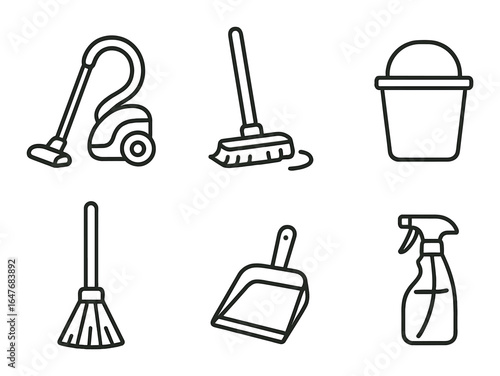 Outline icons of cleaning tools on brown background