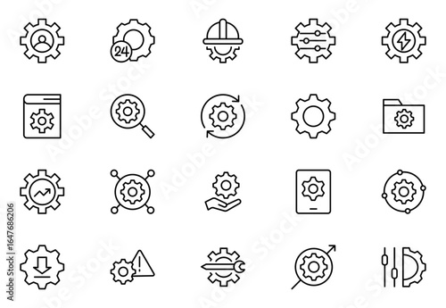 Settings line icon set. Containing options, configuration, preferences, adjustments, gear, control panel, equalizer, management, optimization and more icons. Vector illustration. editable stroke