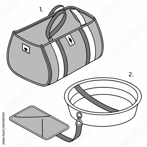 Grey duffel bag and collapsible pet bowl pet accessories